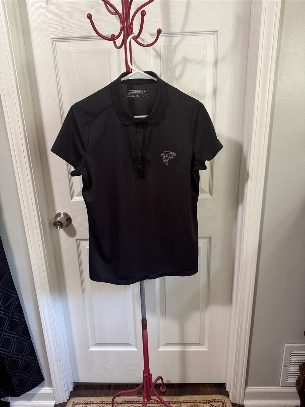 Nike Black Women’s Short-Sleeve Button-Down Polo with Falcons Logo